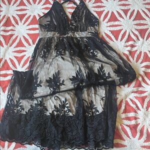 Black Lace Maxi Dress with Sheer Embroidered Overlay